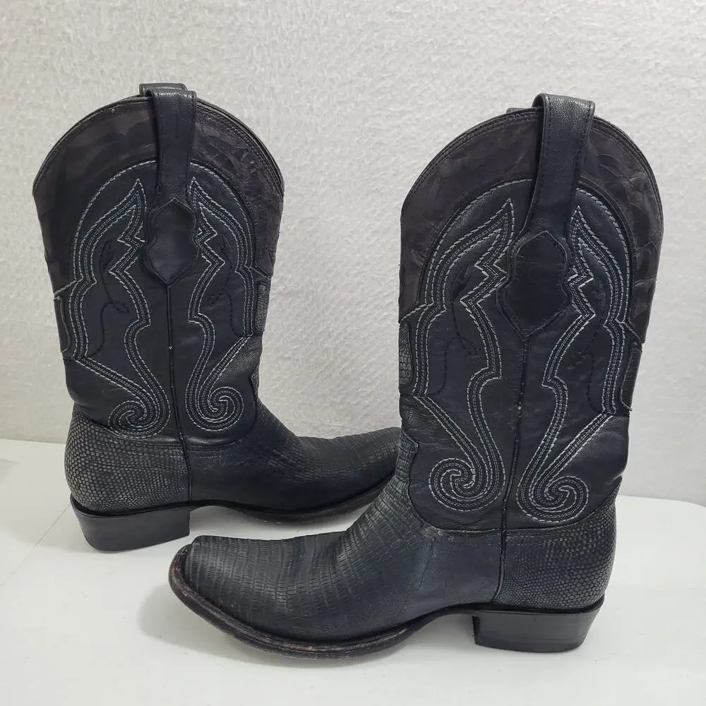 Wild West Men's Western Black Genuine Teju-Lizardskin Boots Size 8.5 10424-708 - Picture 10 of 12